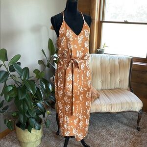 Caramel Floral Midi Dress